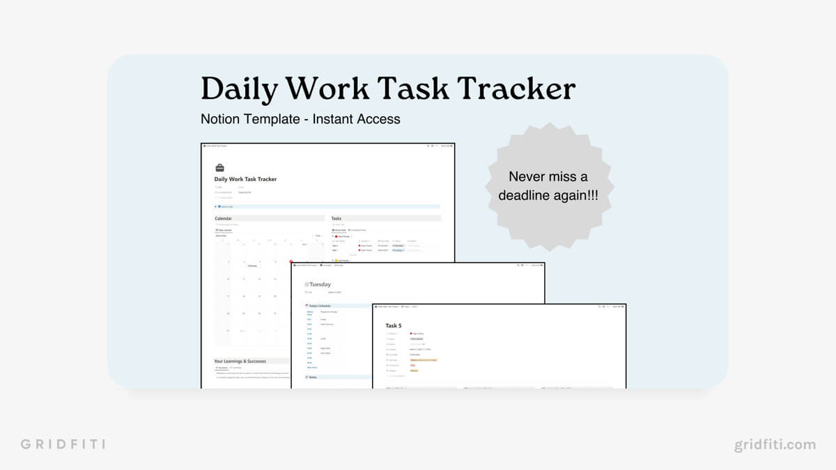Daily Work Task Tracker Calendar