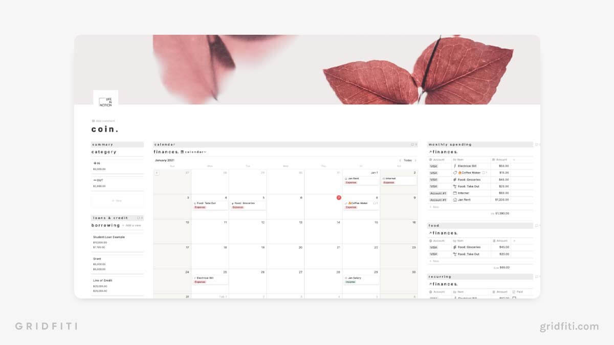 Notion Finance Calendar