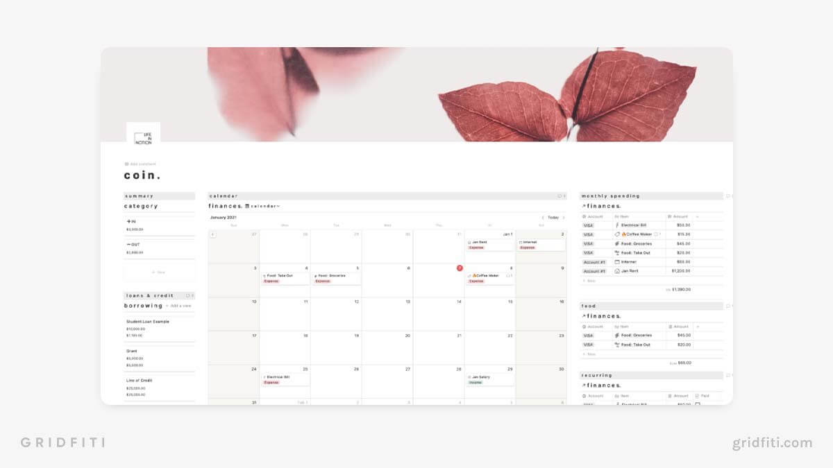 Notion Finance Tracker Calendar