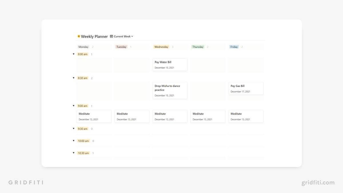 Notion Monthly & Weekly Calendar Template