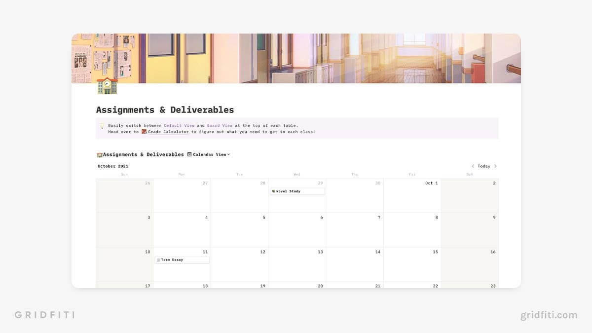Notion Calendar Template for Students