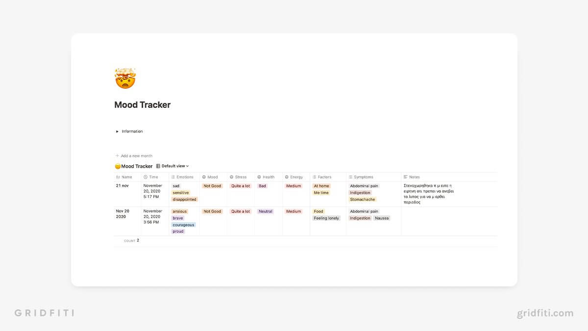The Best Notion Mood Trackers & Mood Journal Templates Gridfiti