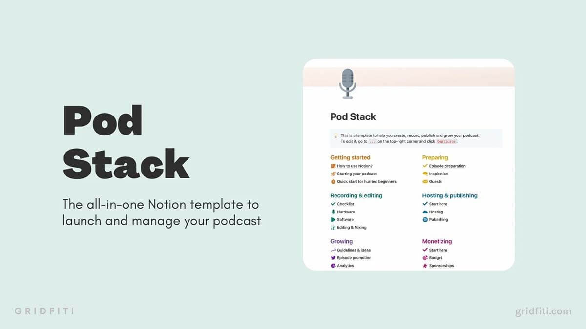 5+ Notion Podcast Templates to Grow Your Audience Gridfiti