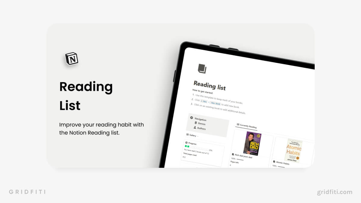 Reading List Template for Notion