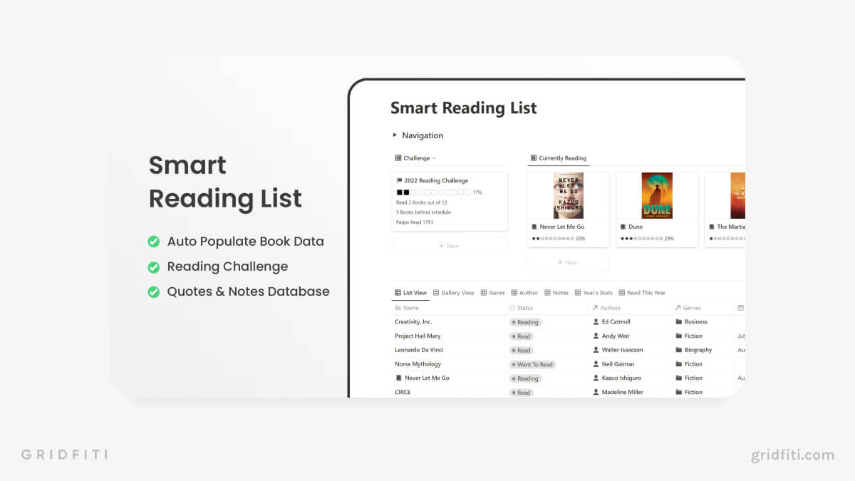 Smart Reading List Notion Template
