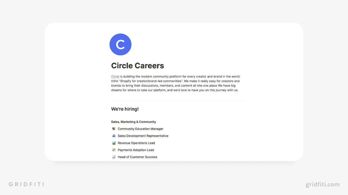 Notion Hiring Website Page