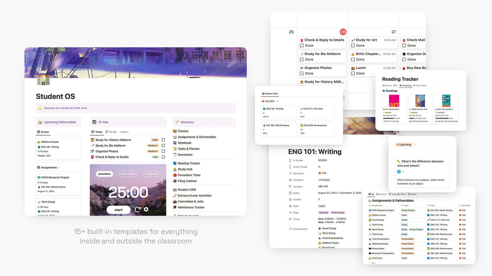 Student Notion Template with Calendar