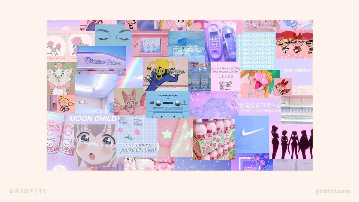 Pink & Purple Aesthetic Anime Collage Wallpaper