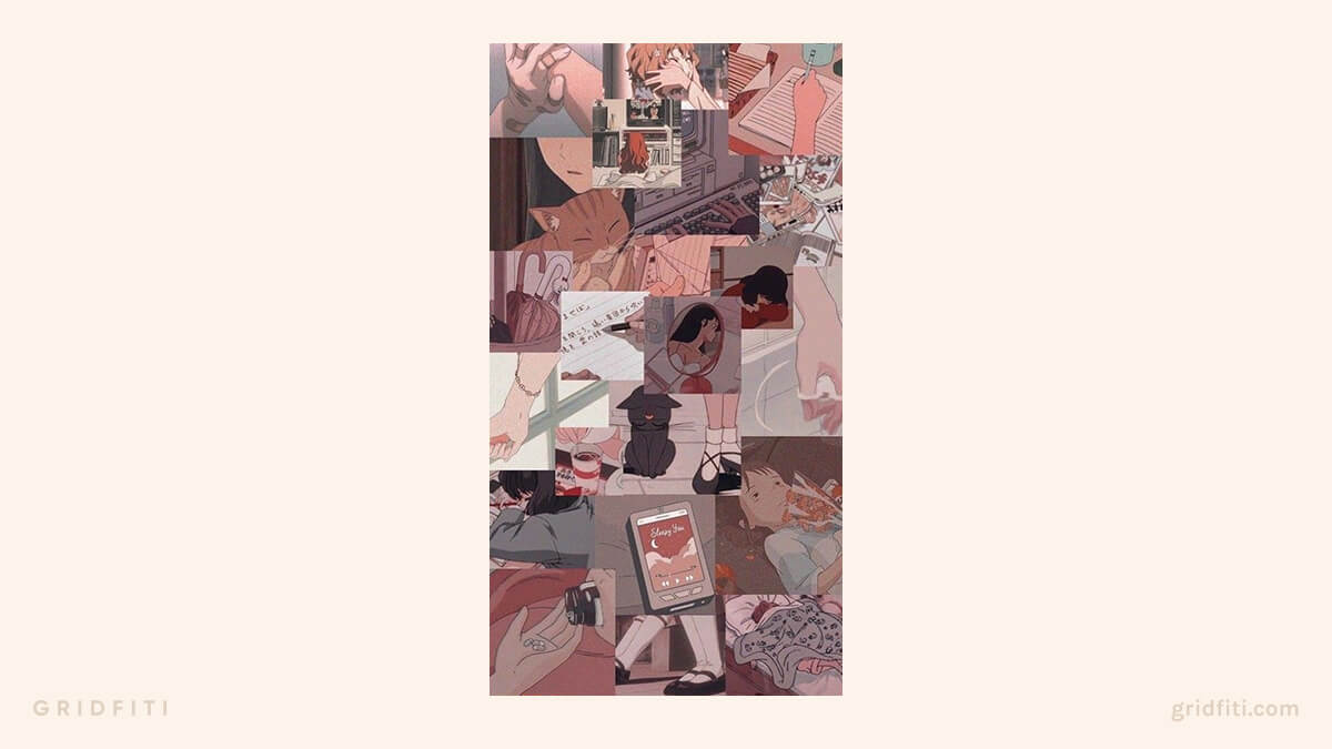 Pink Retro Anime Mobile Collage Wallpaper