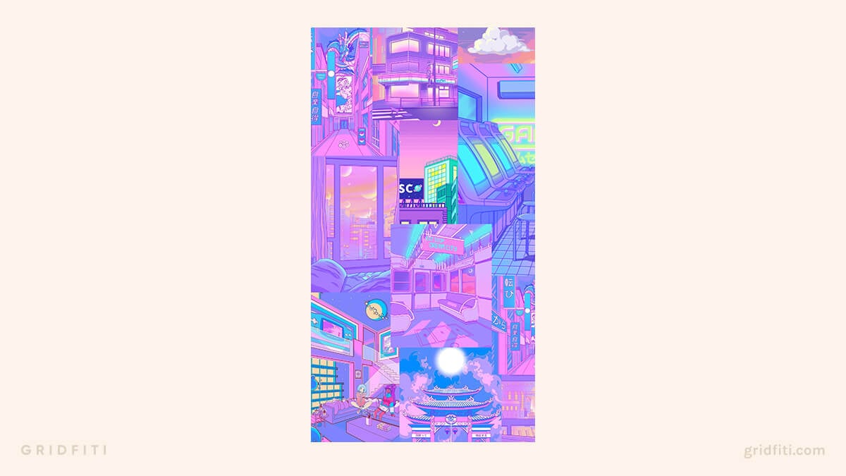 Neon Pastel & City Pop Aesthetic Mobile Collage Wallpaper