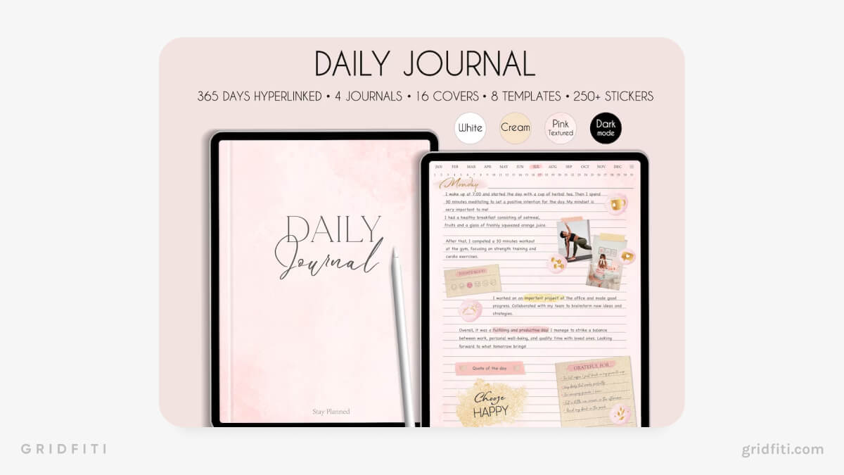 Digital Daily Journal Bundle (Pink, White, Cream & Dark Mode)