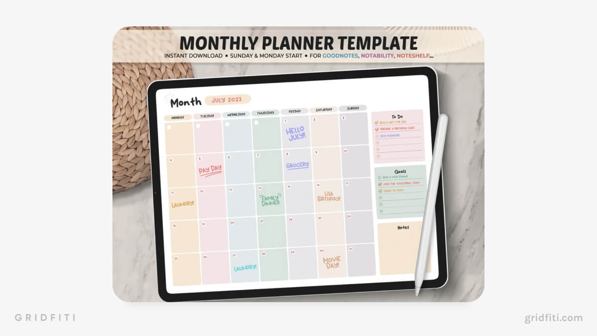 Colorful Monthly Planner Calendar Template