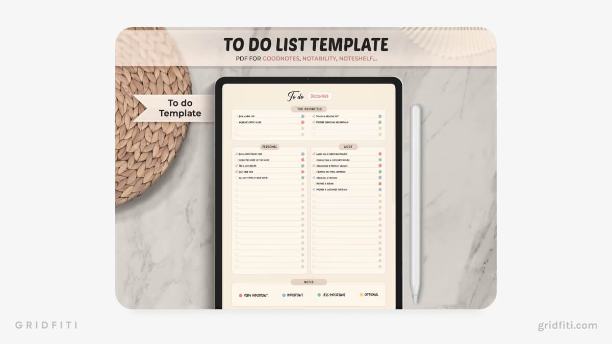 Cream Daily To-Do List Template (Personal & Work)