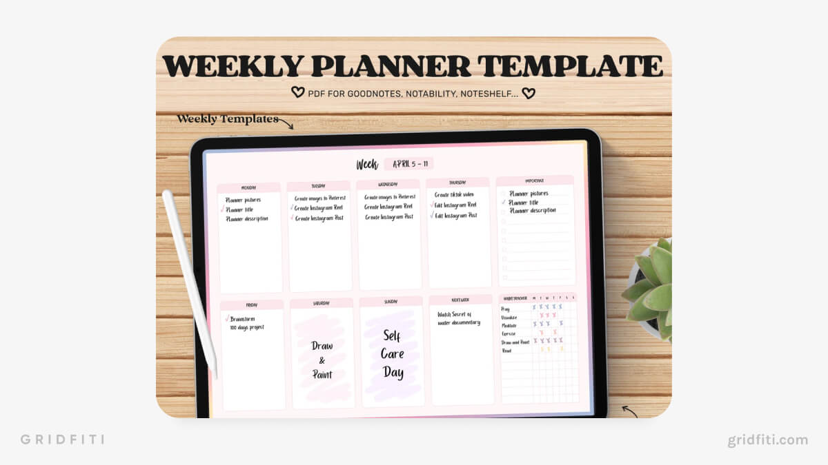 Notability Weekly Planner Template