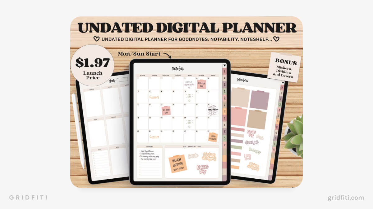 Boho Simple Digital Planner & Journal (Undated)
