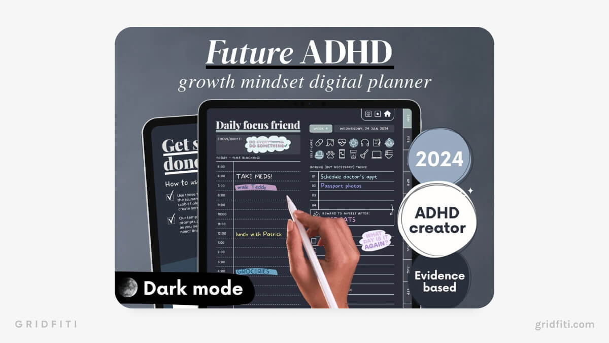 Dark Mode ADHD Digital Planner