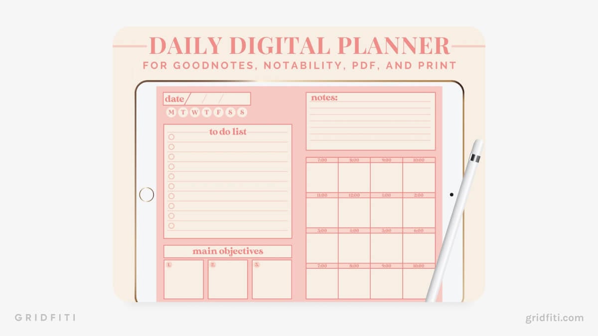 Peachy Pink Daily Digital Notability Planner