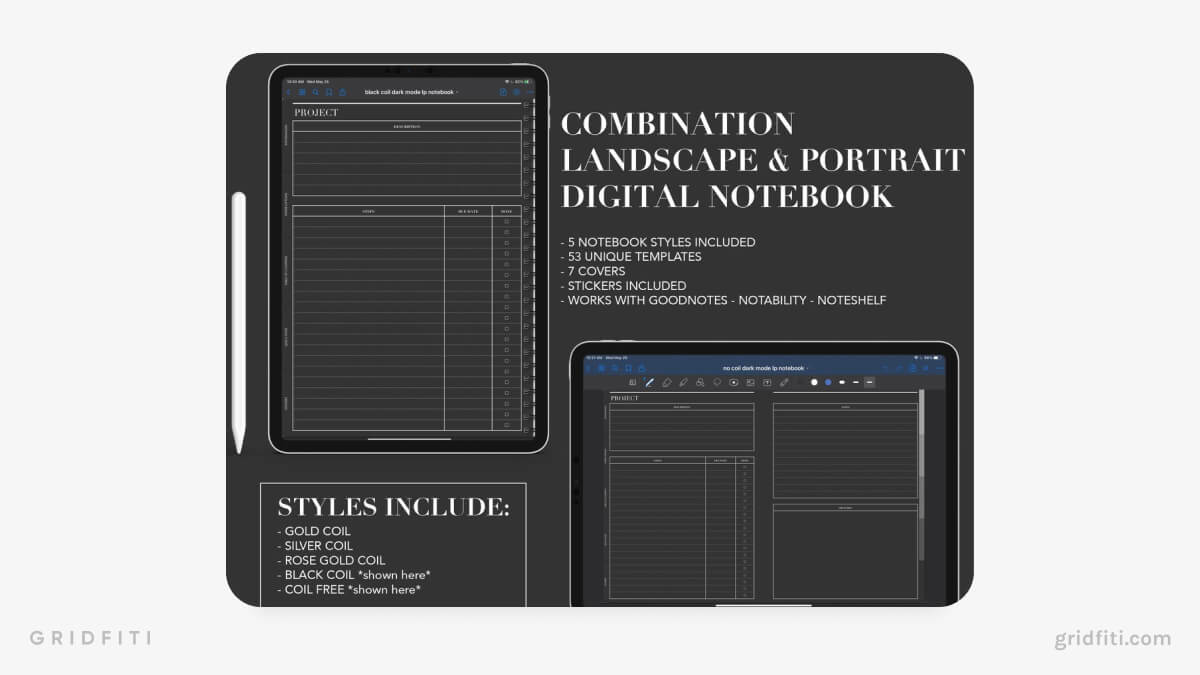 Dark Mode Landscape & Portrait Combo Digital Notebook