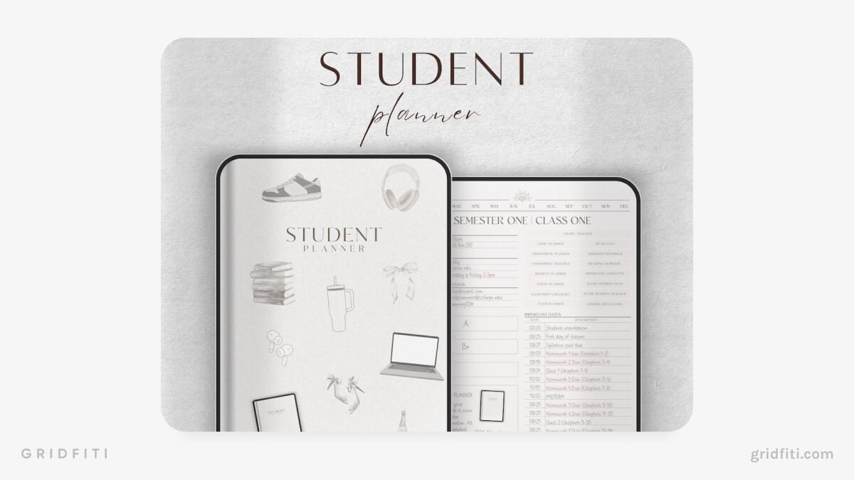 Light Academia Themed Student Digital Planner