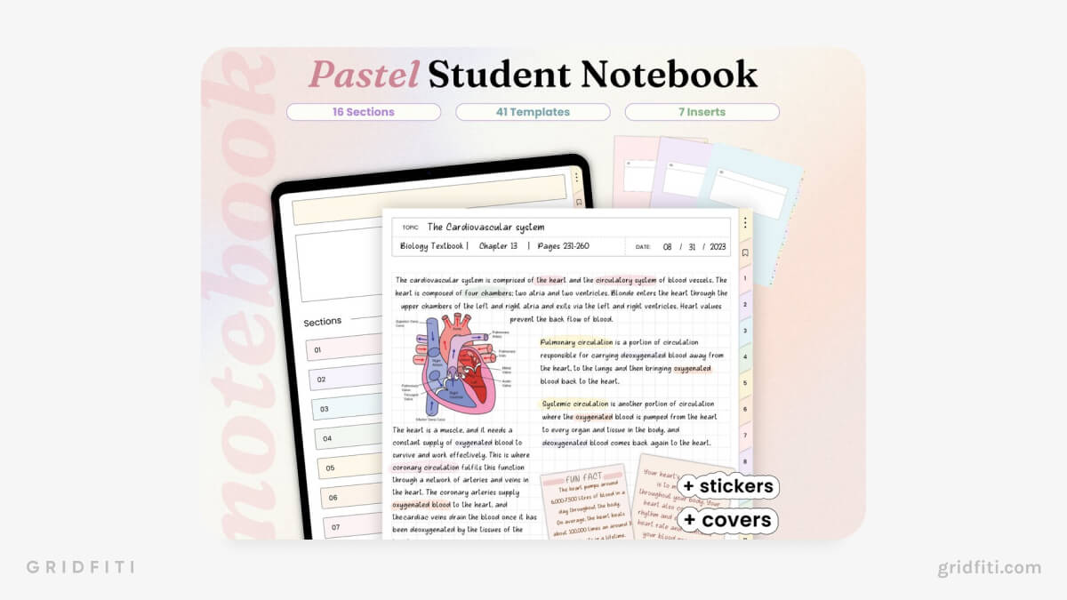 Pastel Student Notebook for Notability