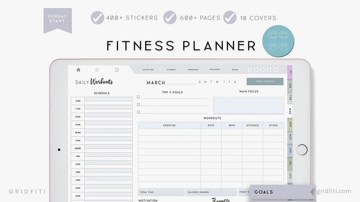 Notability Digital Fitness Planner & Journal Template