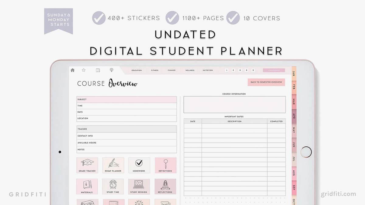 Notability Digital Student Planner – Undated