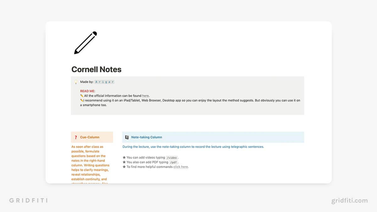 Notion Cornell Notes Template