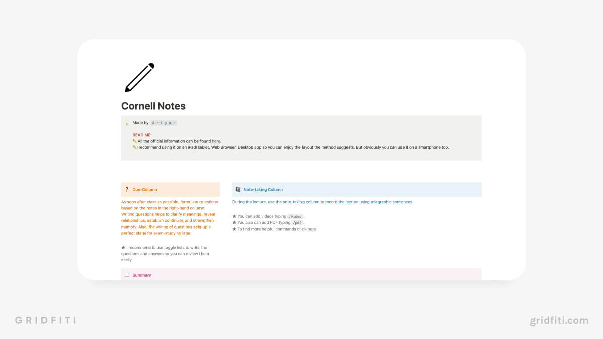 Free Cornell Notes Notion Template