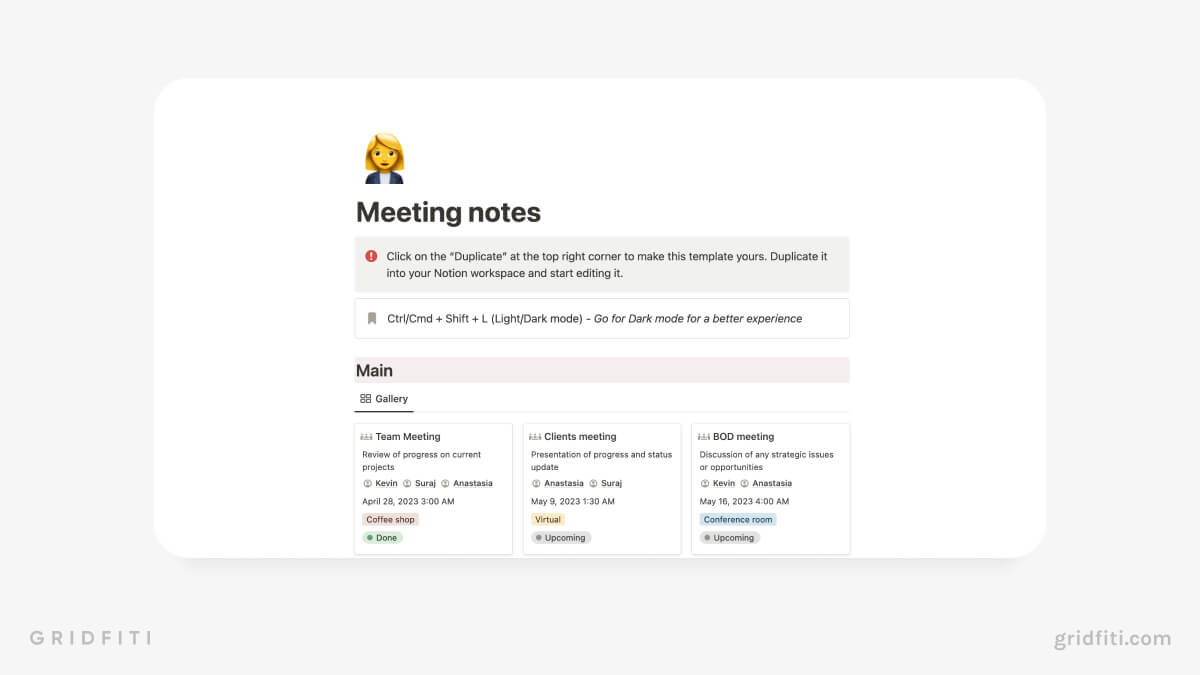 Free Notion Meeting Notes