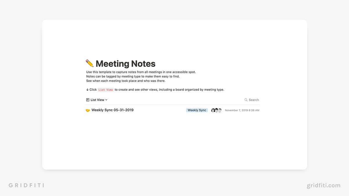 Notion Meeting Notes Template