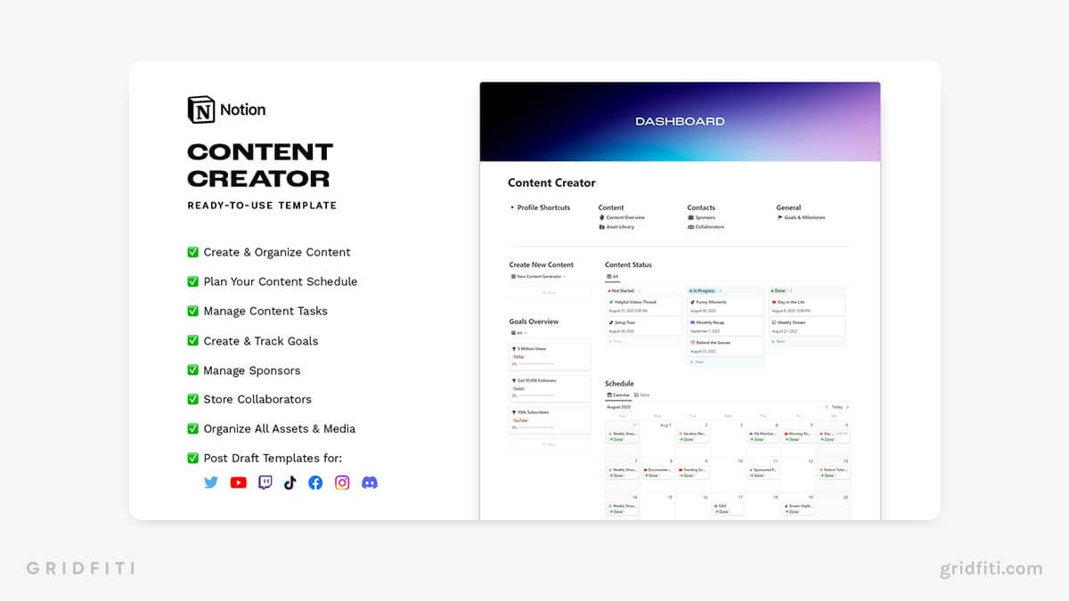 Notion Content Creator's Dashboard Template