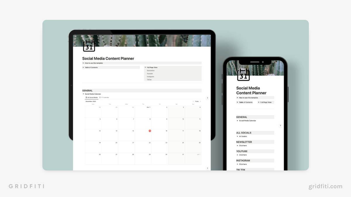 Notion Social Media Content Planner