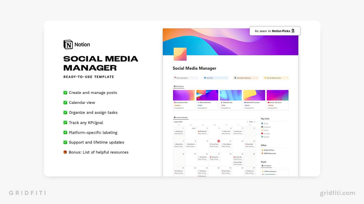 15 Notion Social Media Templates & Content Creation Hubs Gridfiti
