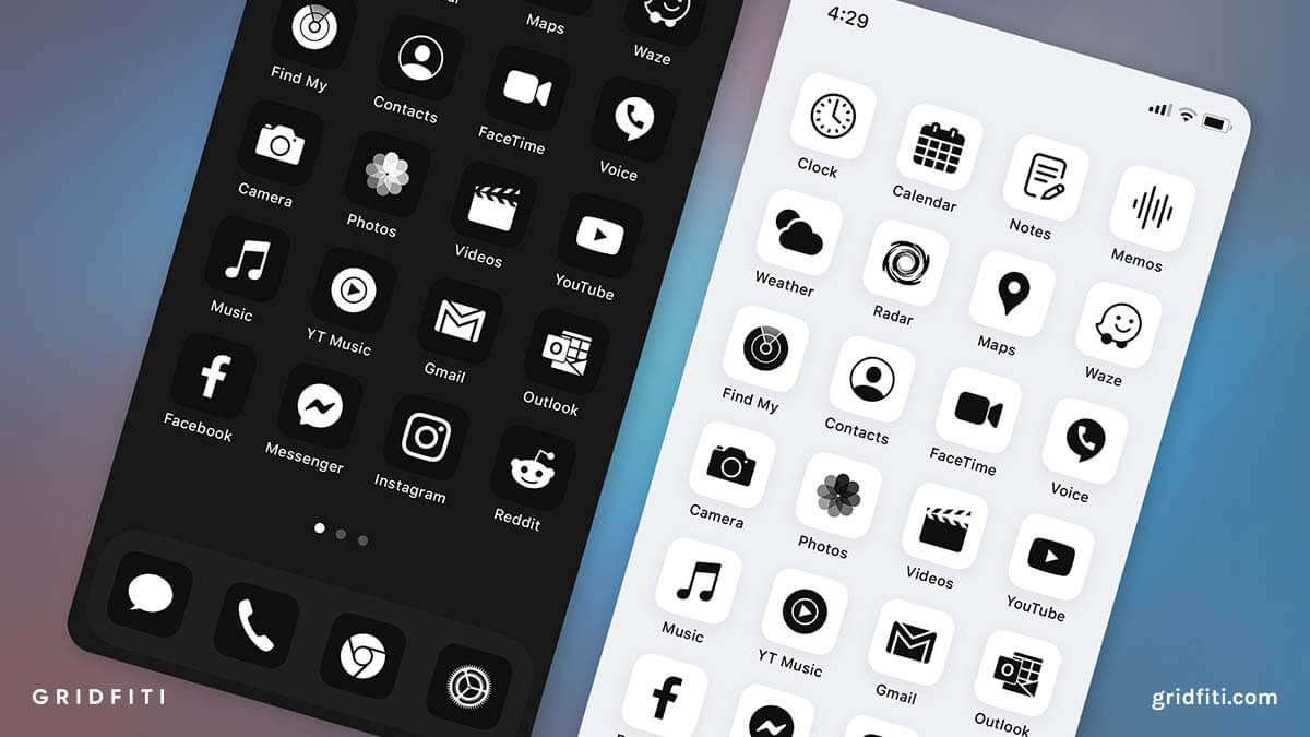 10+ Minimal Black & White App Icons for iOS 17 (iPhone & iPad) | Gridfiti