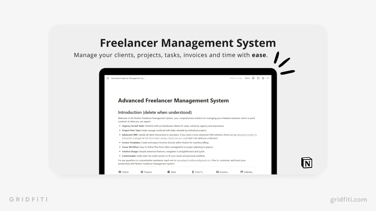 Notion Advanced Freelancer Management System