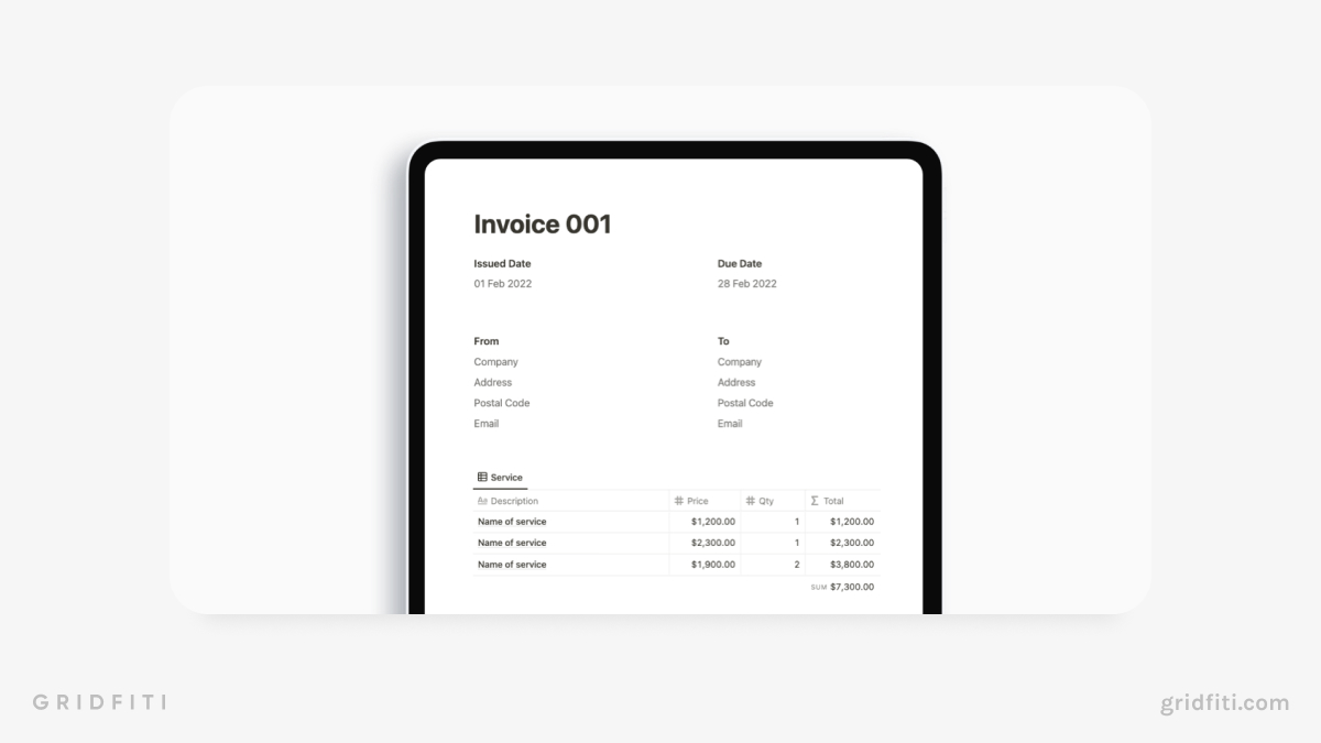Minimal Invoice Template for Notion