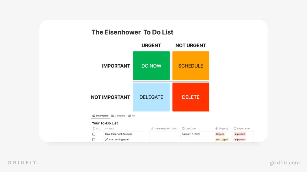 Free Notion Eisenhower To-Do List