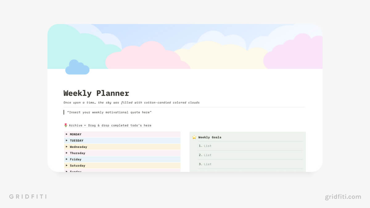 Free Notion Weekly To-Do Planner