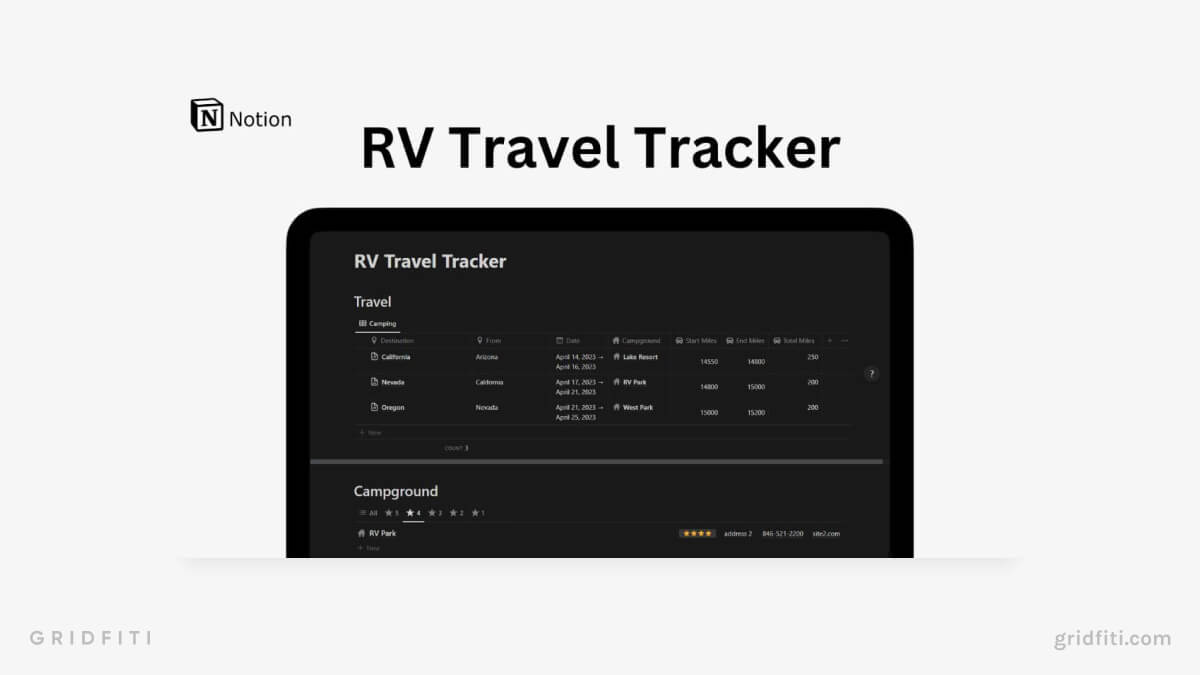 Notion RV Travel Tracker