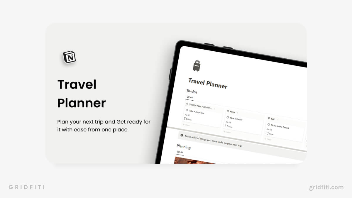 Simple Notion Travel Planner