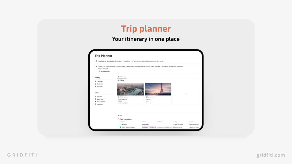 Notion Trip Planner