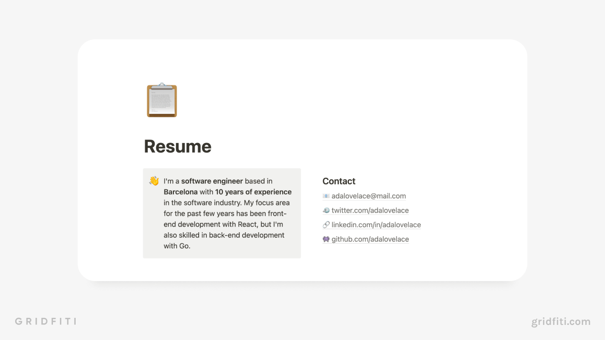 Free Notion Resume template