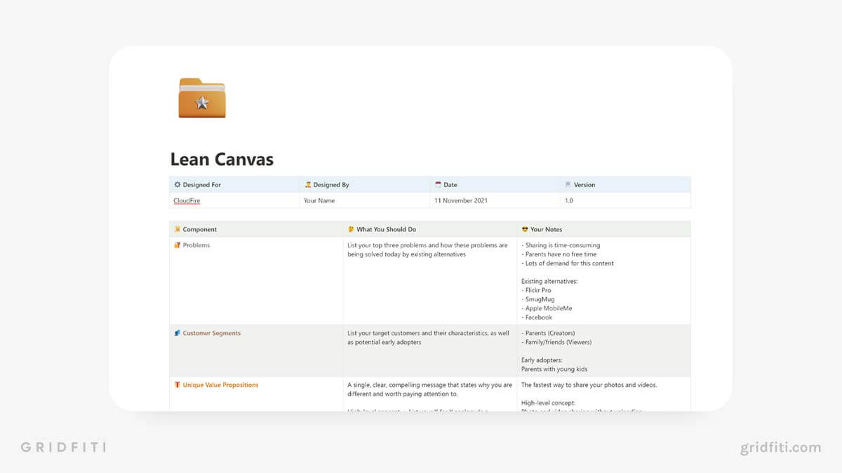 Notion Lean Canvas Template