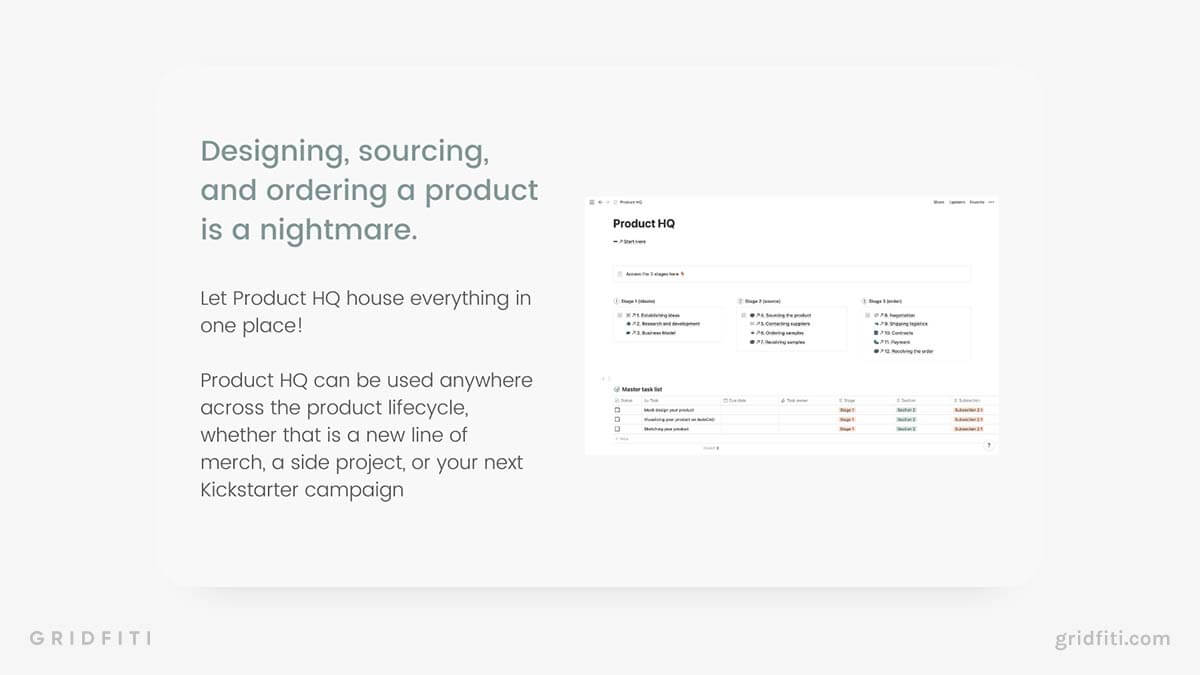 Product HQ Startup Dashboard Template