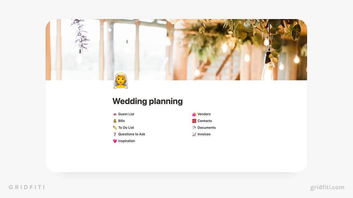 Simple Wedding Planner Dashboard for Notion