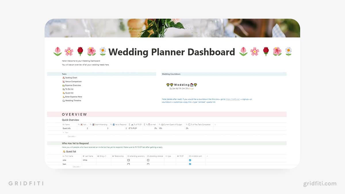 Notion Wedding Planner Dashboard
