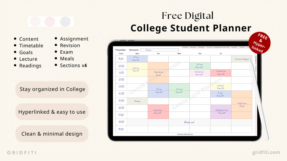 GoodNotes Free College Study Digital Planner