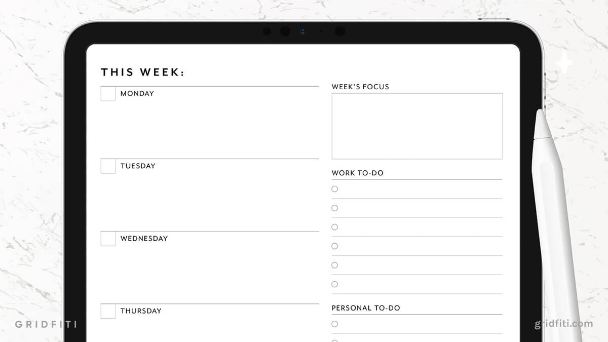 Simple Weekly Undated Planner Template for GoodNotes