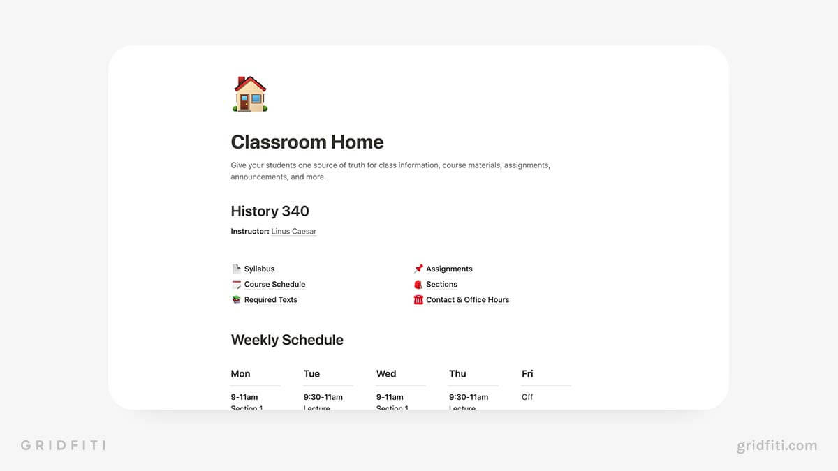 Notion Classroom Home Wiki for Teachers