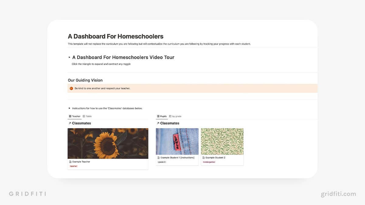 Notion Homeschool Dashboard